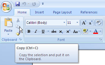 word 2007 copy menu